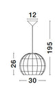 Maßskizze der Marlo Pendelleuchte Kuppel Beige Rattan, Höhe 195 cm, Durchmesser 30 cm.