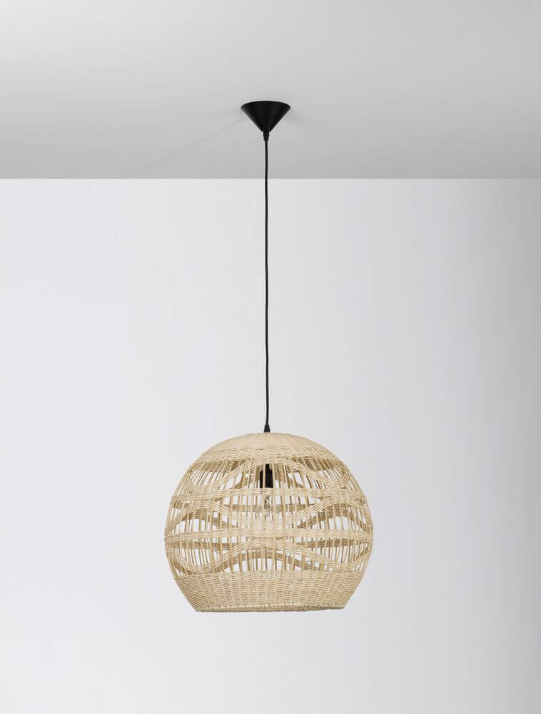 Marlo Pendelleuchte Kuppel Beige Rattan, stilvolle Rattan-Lampe für Wohn- und Esszimmer.