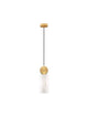Elegante Maru Pendelleuchte Gold mit schwarzem Kabel und weißem Lampenschirm, ideal für moderne Innenräume.
