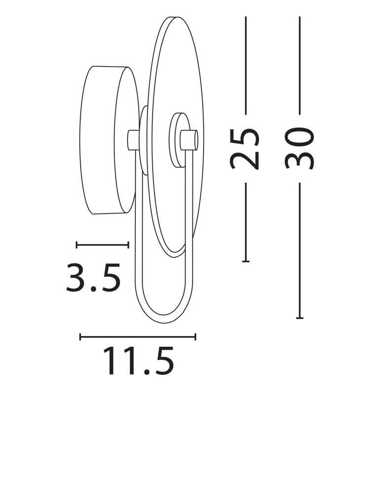Maru Wandleuchte 3000K Gold technische Zeichnung mit Maßen von 25cm und 30cm
