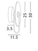Maru Wandleuchte 3000K Gold technische Zeichnung mit Maßen von 25cm und 30cm