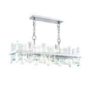 8-light pendant light Cerezo with modern design made of metal and glass panels.