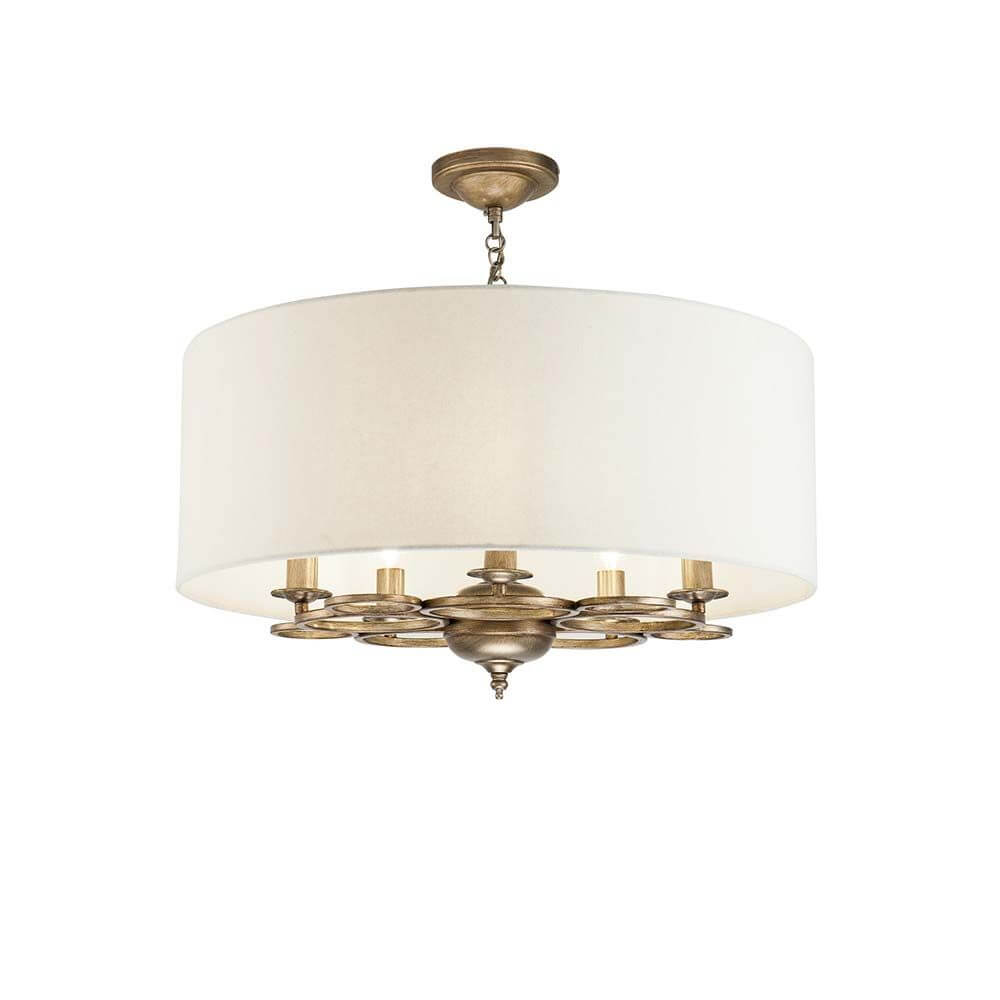 Anna Pendelleuchte Gold, Creme mit Antik-Gold Metallrahmen und cremefarbenem Lampenschirm.