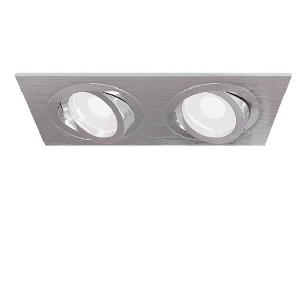 Atom double recessed light, square, in silver with two adjustable spotlights.
