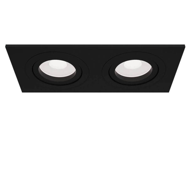 Atom double recessed light, square, in modern black with two adjustable spotlights.