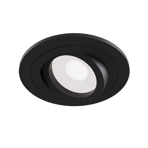 Atom Einbauleuchte rund in schwarzem Design mit verstellbarem Strahler für moderne Innenräume.