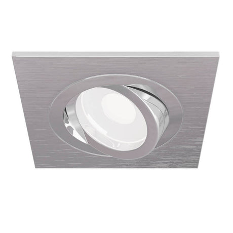 Plafonnier encastré carré Atom avec spot orientable et métal thermolaqué en gris.