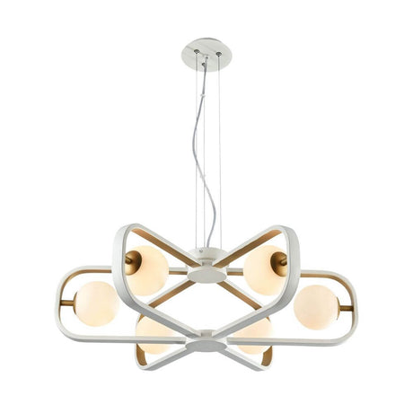 Avola 6-flammig Pendelleuchte mit mattem weißen Metallrahmen und Glasdiffusoren.