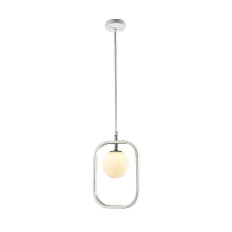 Suspension Avola avec cadre métallique blanc mat et diffuseur en verre, élégante et moderne.