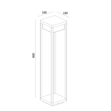 Baker Street LED-stipollarlykt IP65 - teknisk tegning med mål 180x180x800 mm