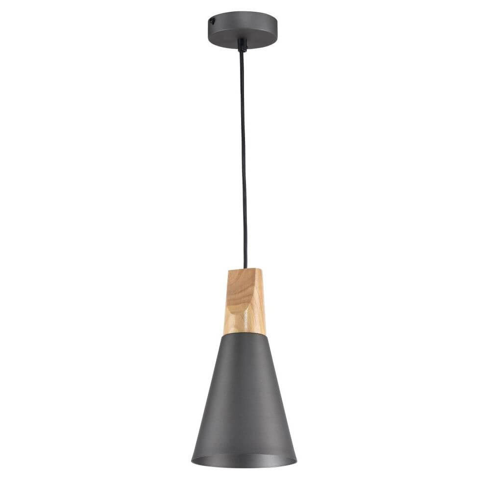 Bicones Hängelampe Ø 14cm mit Metall-Deckenbaldachin und Holz-Diffusor für stilvolle Beleuchtung.