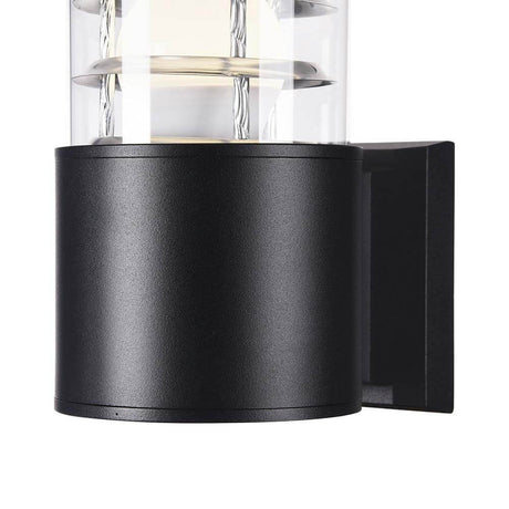 Bronx outdoor wall light black, clear with metal body and glass diffuser, ideal for outdoor use.