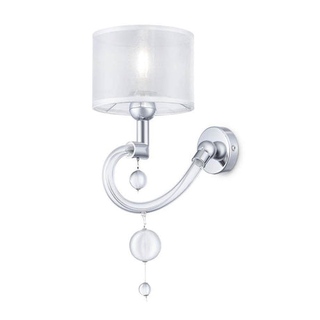 Bubble Dreams wall light clear with metal frame and transparent fabric shade, elegant and modern.