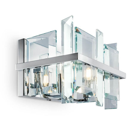 Cerezo Glas-Wandleuchte 2-flammig mit modernem Metallrahmen und Glasplatten.