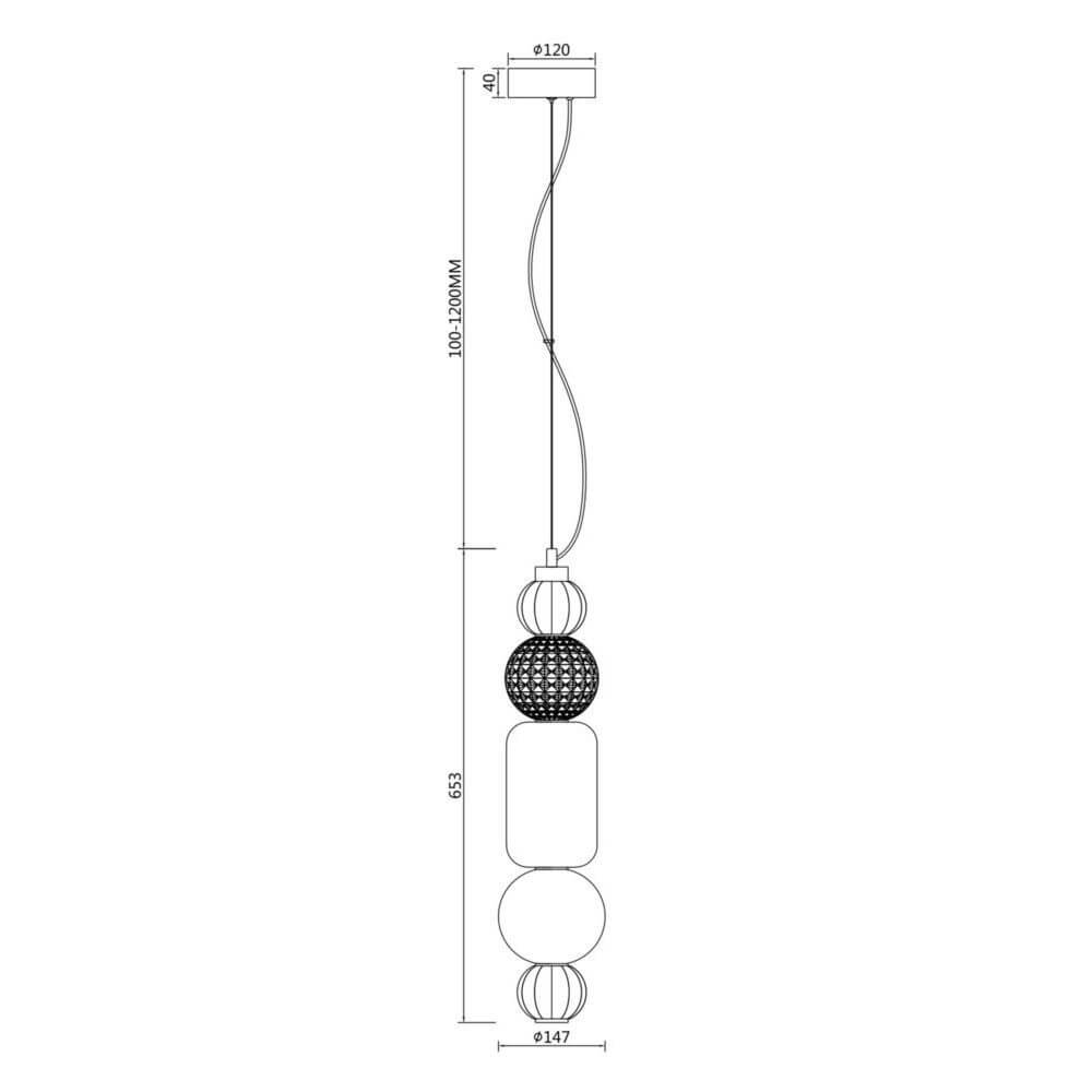 Collar LED-Hängeleuchte aus Glas Large - technische Zeichnung mit Abmessungen und Design.