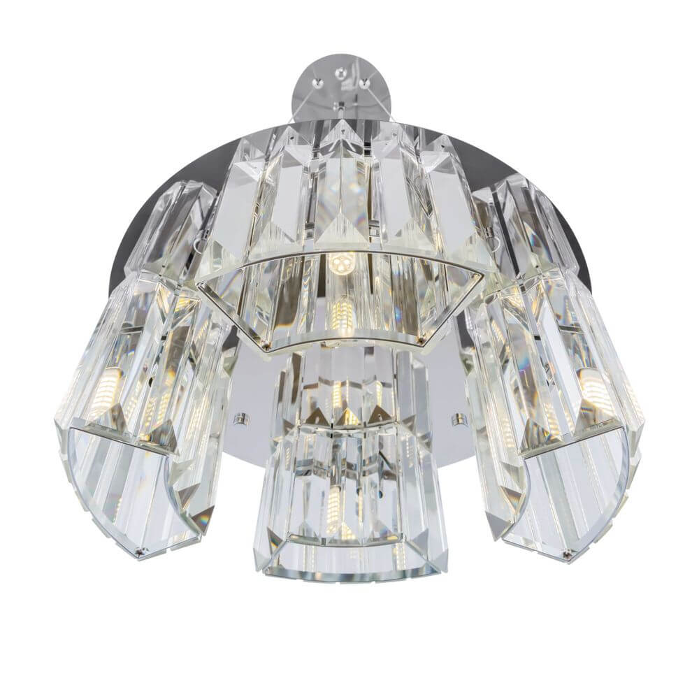 Colline Glas-Pendelleuchte 4-flammig mit asymmetrischem Design und glanzpolierten Glaselementen.