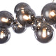 Dallas 25-flammige Hängeleuchte länglich mit modernen, runden Glasdiffusoren und Metallrahmen in Chrom oder Gold.
