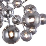 Modernes Design der Dallas Hängeleuchte mit Metallrahmen in Chrom und runden Glasdiffusoren.