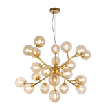 Moderne Dallas Hängeleuchte 24-flammig in Gold mit runden Glasdiffusoren für stilvolle Beleuchtung.