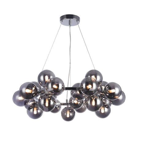 Dallas Hängeleuchte 25-flammig rund aus Chrom mit runden Glasdiffusoren für modernes Design.