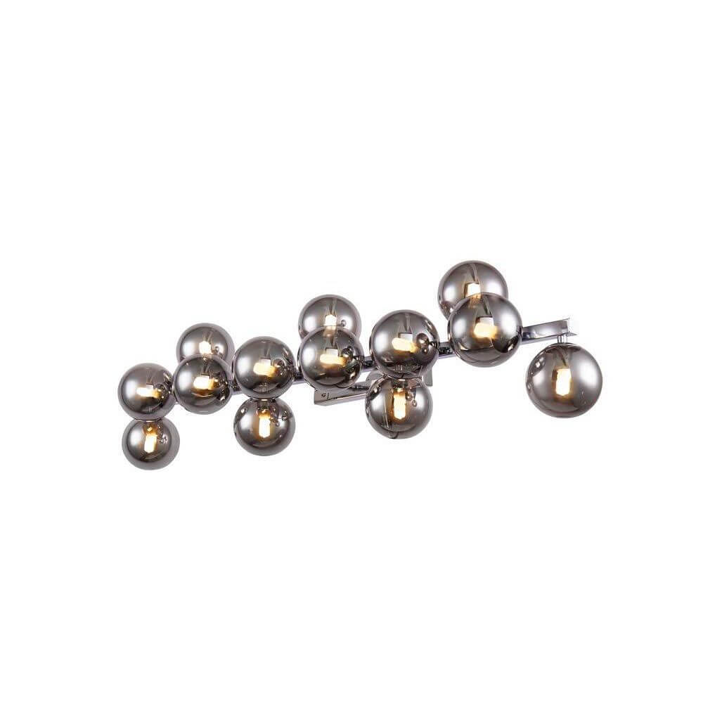 Dallas Wandleuchte 13-flammig mit runden Diffusoren aus Metall in Chrom und Gold, modernes Design.