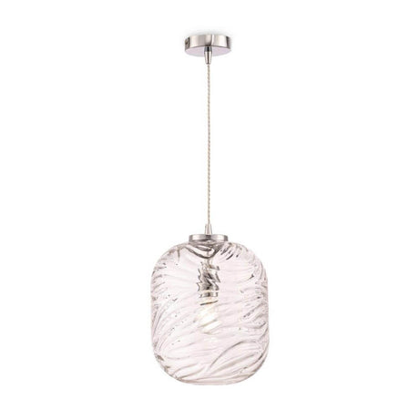 Dunas Pendelleuchte Small – elegante und moderne Deckenleuchte mit geschwungenem Glasschirm in klar.
