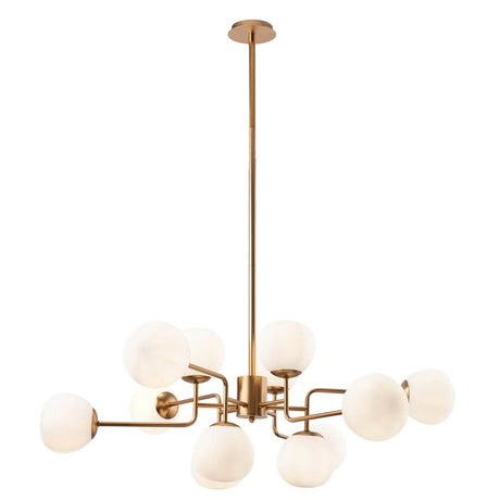 Lustre Erich à 12 lumières en métal de haute qualité avec diffuseurs en verre dépoli.