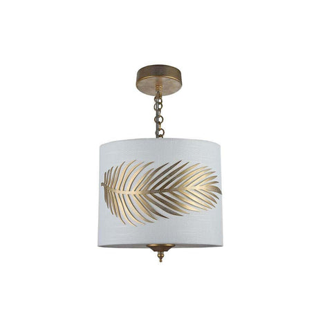 Suspension Farn avec abat-jour en PVC et décor de feuille de fougère en métal pour un éclairage original.