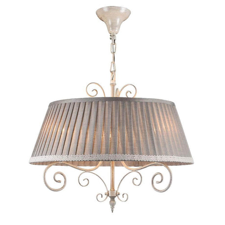 Felicita pendant light, 3-light, linen with patinated metal frame and linen lampshade