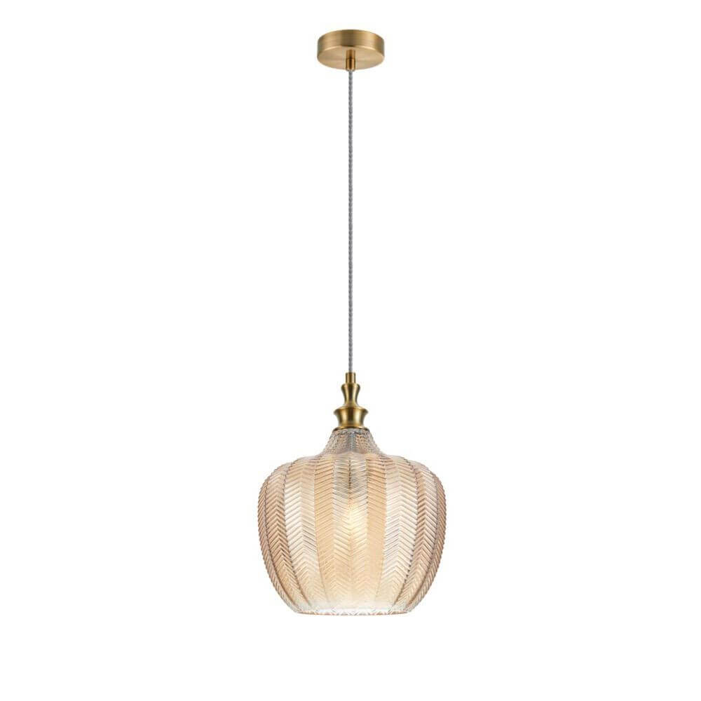 Festa Pendelleuchte aus klarem Glas mit dekorativer Oberfläche, höhenverstellbar, elegantes Design.