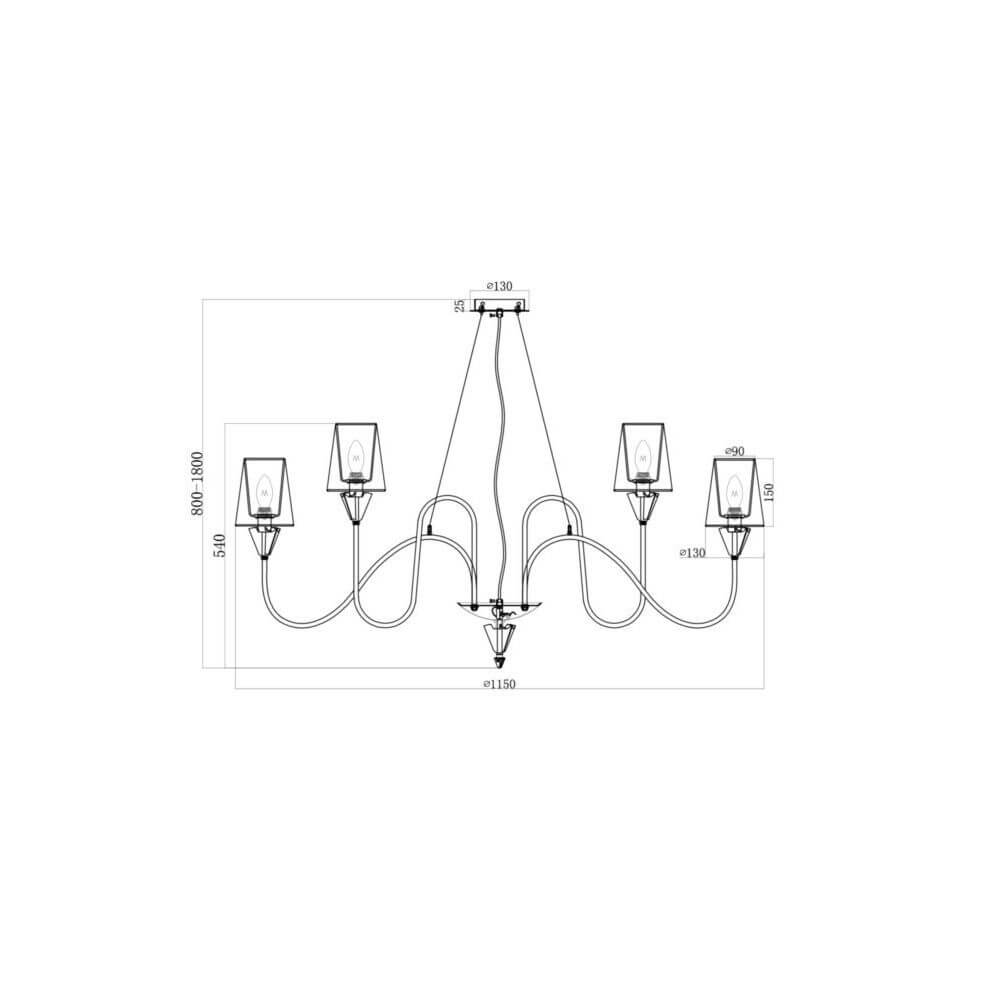 Florero 12-flammiger Kronleuchter technische Zeichnung mit Abmessungen