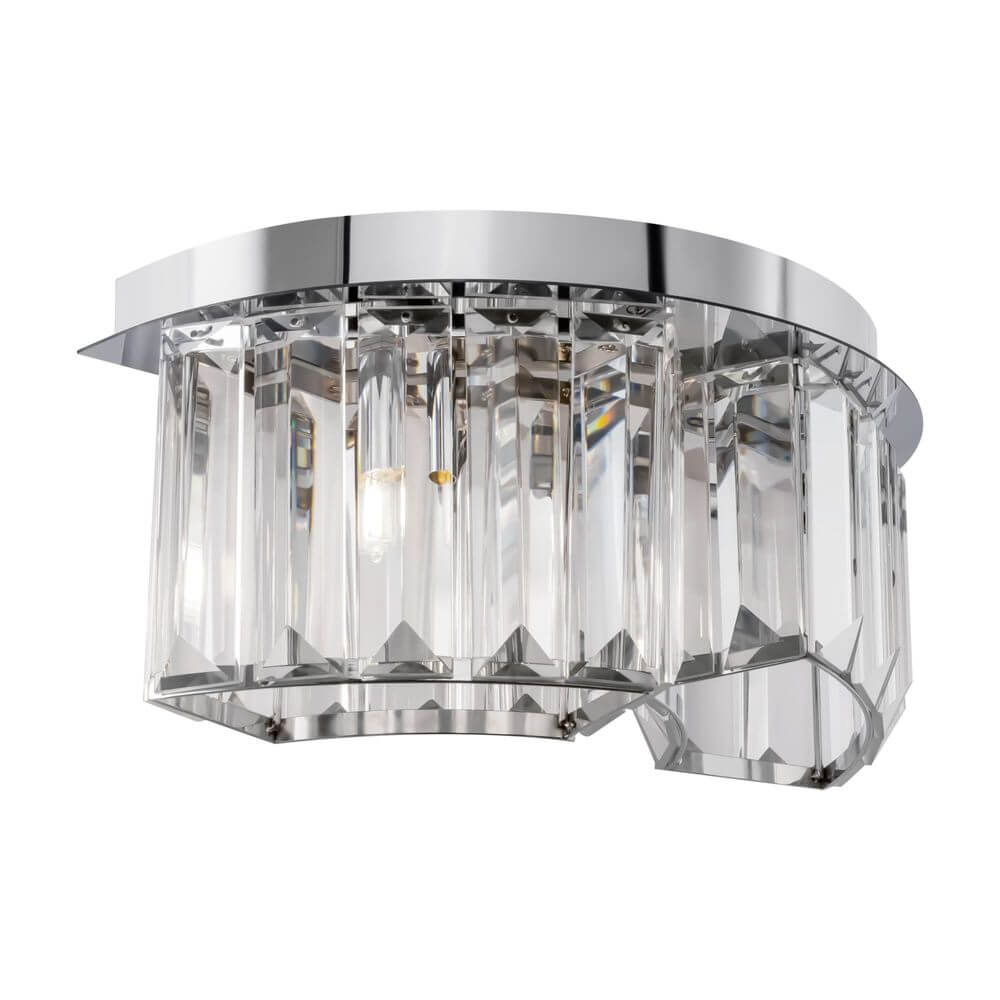 Glas Wandlampe Colline 2-flammig mit asymmetrischem Design und glanzpolierten Glaselementen in harmonischer Kolonnade.