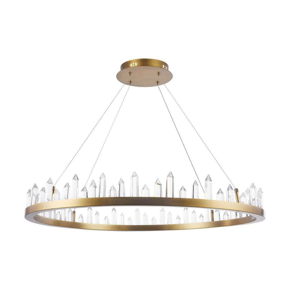 Gletscher Hängeleuchte Ø 85cm Messing mit Kristallspitzen, eleganter und moderner Deckenleuchte.