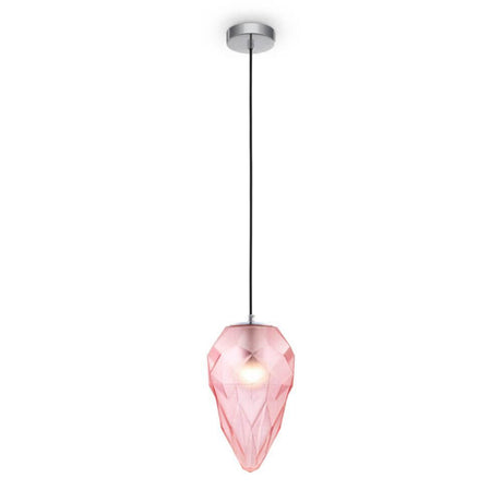 Suspension Globo Mini en rose, au design facetté, idéale pour les intérieurs modernes.