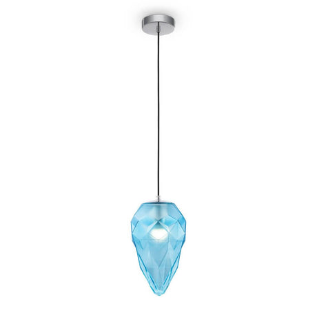 Suspension Globo Mini en bleu, au design facetté, idéale pour les intérieurs modernes.
