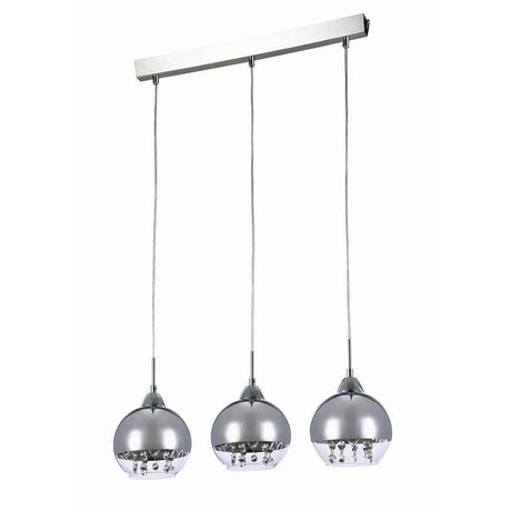 Suspension en verre Iceberg en métal avec trois diffuseurs en verre chromé suspendus et des pendentifs en cristal.