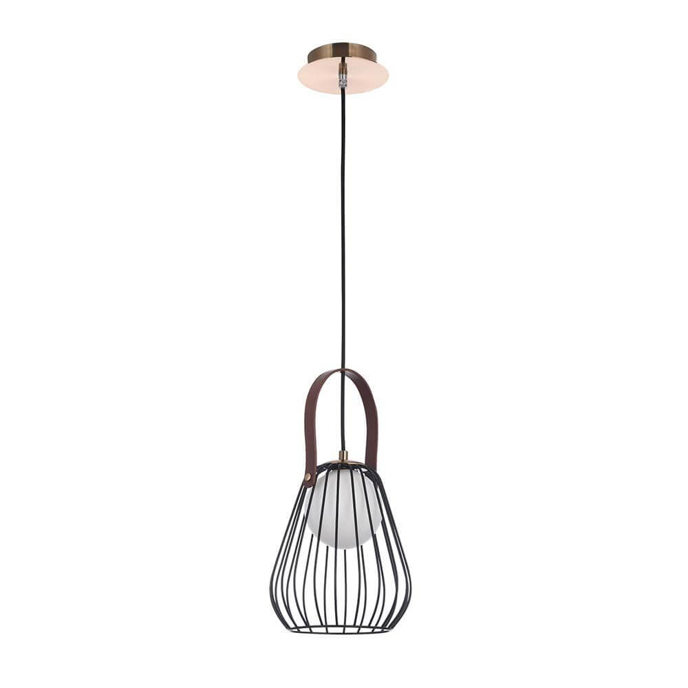 Indiana Pendelleuchte Ø 18cm Metall mit filigranem Metallrahmen und Mattglasschirm.