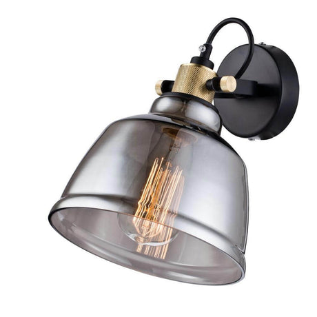 Irving Wandleuchte Industrial mit Glasdiffusor und Messingrahmen, höhenverstellbar.