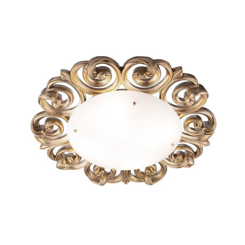 Lantana Deckenleuchte Gold, Weiß mit elegantem Metallrahmen und mattiertem Glasdiffusor.