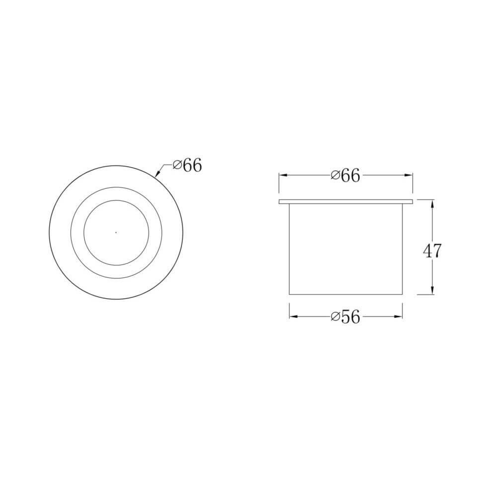 Limo LED-Bodeneinbaustrahler IP65 technische Zeichnung mit Abmessungen von Ø66 mm und Höhe 47 mm