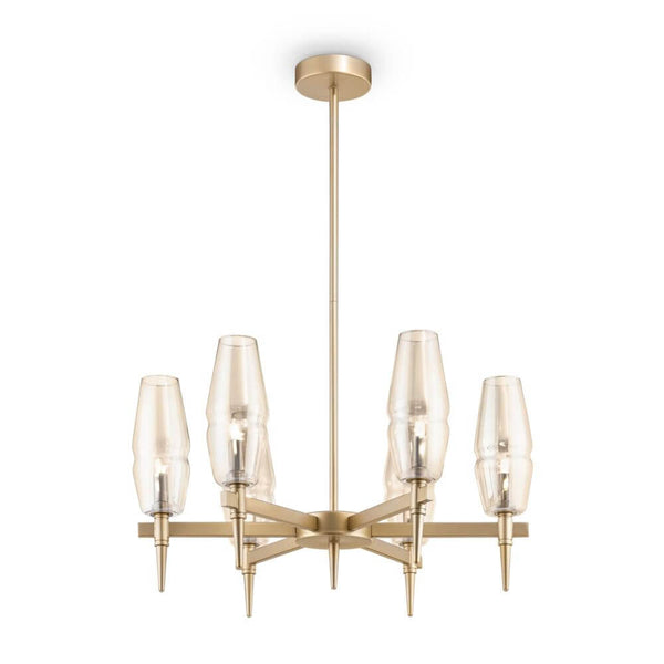 Lita Kronleuchter mit fünf Glasleuchten in modernem Design, ideal für stilvolle Innenräume.