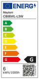 Energielabel für die Maytoni C806WL-L5W LED-Wandleuchte, zeigt Energieeffizienz G und Verbrauch von 6 kWh/1000h.