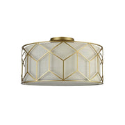 Elegante Messina Deckenleuchte Gold mit Metallrahmen und Leinenbezug für stilvolle Innenräume.