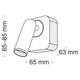 Mirax LED-Wandspot 350° drehbar technische Zeichnung mit Abmessungen 65-85 mm und 63 mm.