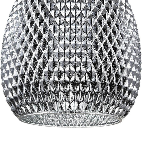 Suspension Moreno avec cadre métallique chromé et élégants ornements en verre au design facetté.