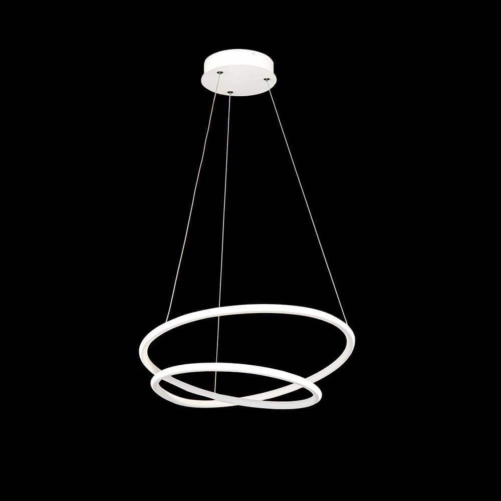 Nola LED Pendelleuchte Weiß mit Metallgestell und zwei Ringen, ideal für modernes Interiordesign.
