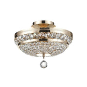 Ottilia Deckenleuchte Kristall, goldene Deckenlampe mit Metallkorpus, Zierreifen und edlem Kristallbehang