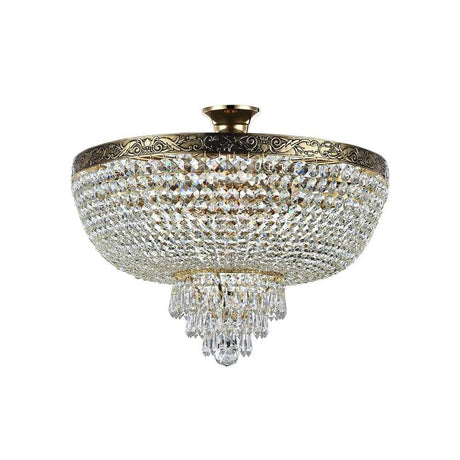 Lustre Palace Ø 50 cm avec cadre en métal, finition en laiton et cristaux de différentes tailles.