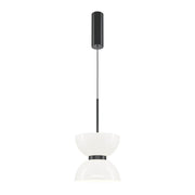 LED Kyoto pendant light Ø 22cm in a modern design with a white lampshade and black suspension system.