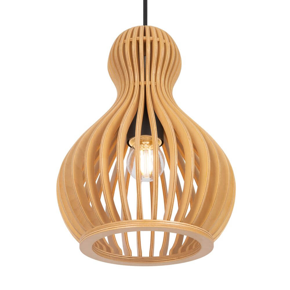 Holz Pendelleuchte Roots Bauchform - elegante Holzkonstruktion mit einem einzigartigen Design und warmem Licht.